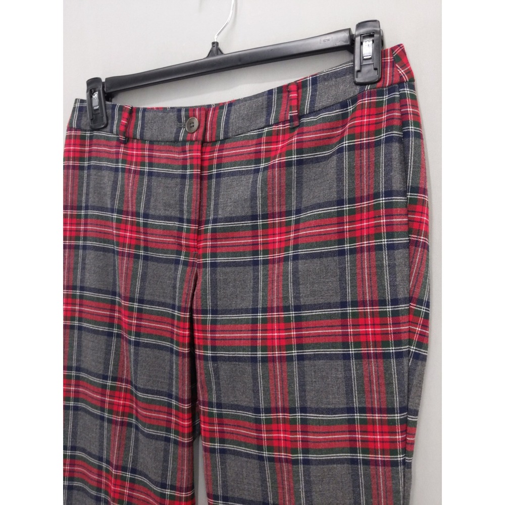 Talbots Plaid‎ Trousers Women 6P Grey Red Wool Blend Straight Leg Lined Pants - Picture 2 of 9